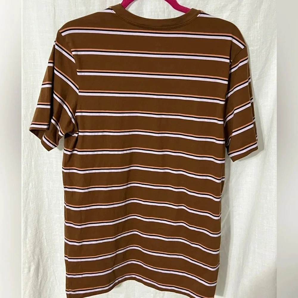 The Nike Tee Women's Size Medium Shirt Brown Striped Embroidered Logo T-Shirt